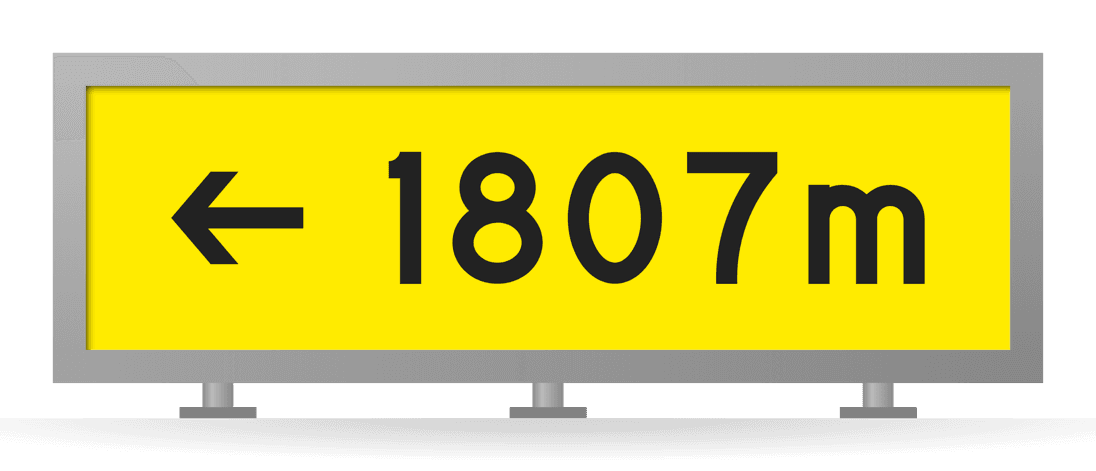 [← 1807 m] Intersection take-off sign in a gray steel box